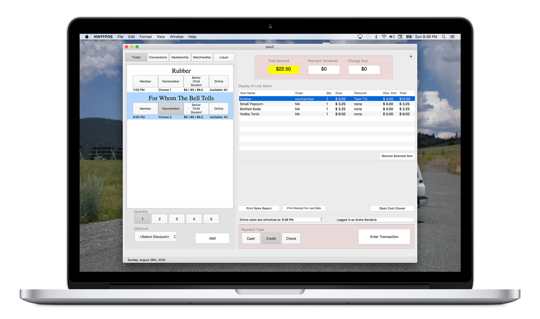 Laptop with box office software