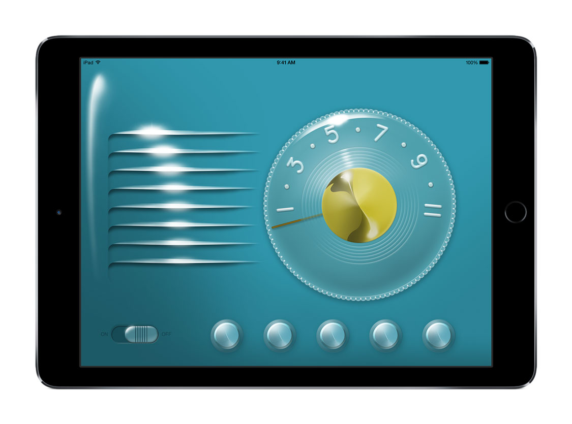 iPad with 1950s era transistor radio graphic