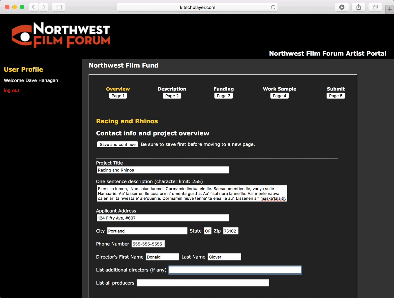 Web interface with submission form